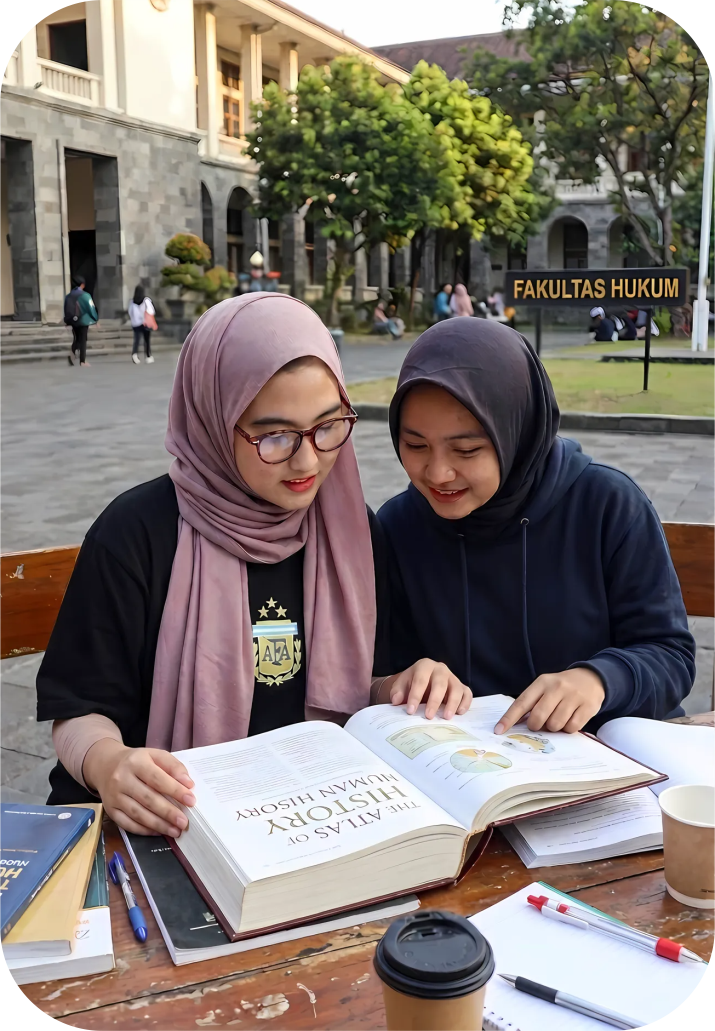Dua mahasiswi belajar bersama di kampus