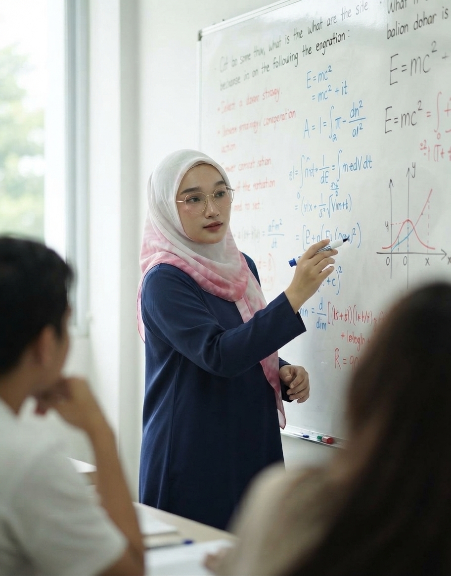 Pengajar Tukul Solution mengajar interaktif di depan papan tulis